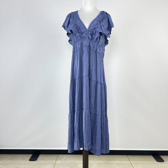 NWOT ANTHROPOLOGIE Ruffled Tiered Midi Dress In Blue Size XLP - Picture 2 of 13
